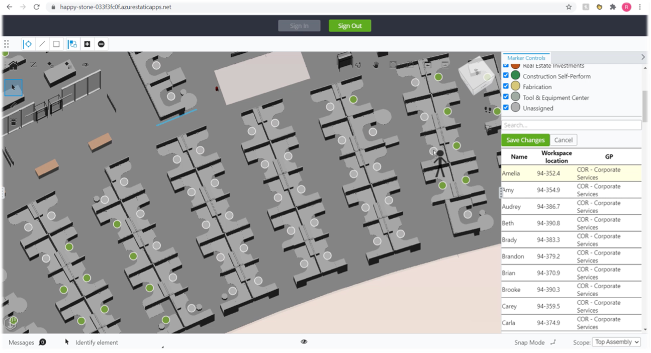 Example 4 − An iTwin of an office that connects to an HR database for smart seat assignment.
